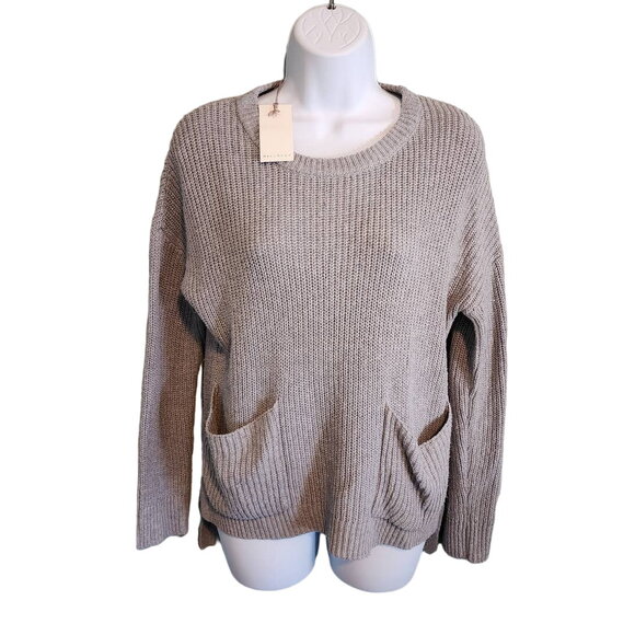 Melloday Gray Long Sleeve Ribbed Sweater with Pockets Size XS, New with tags - Picture 1 of 7